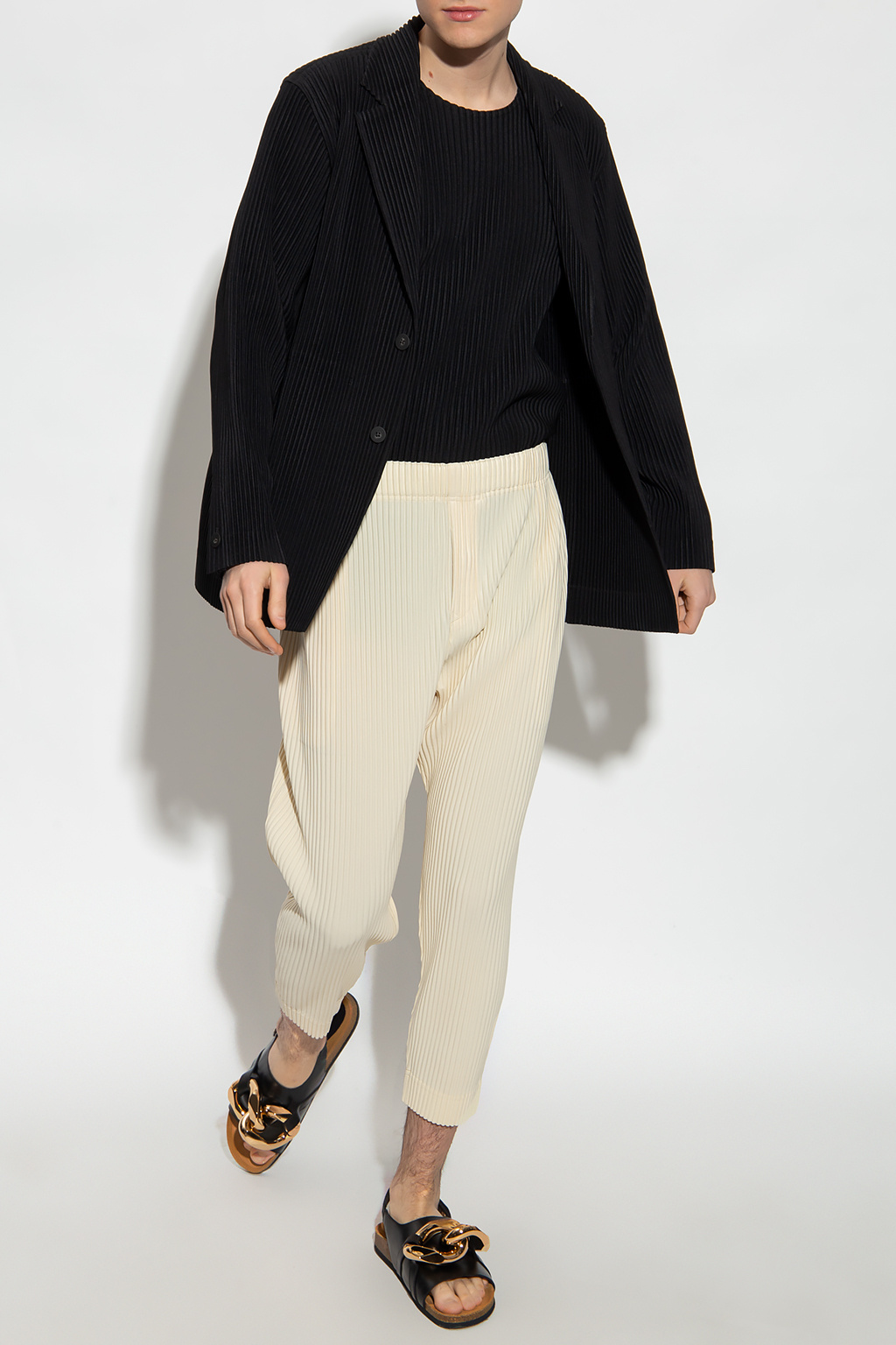 【送料&関税込】Issey Miyake champagne Pants Pleated Crop Pants — Greige – La Garçonne